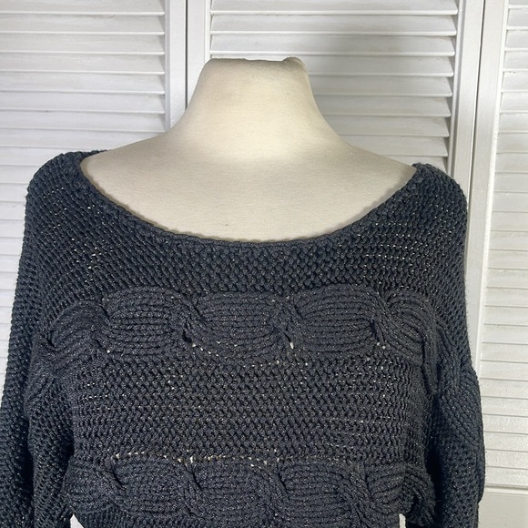 Bebe,Women's Cable-Knit Sweater color:Black, with lurex, size:M. Batwing sleeves - Picture 3 of 9
